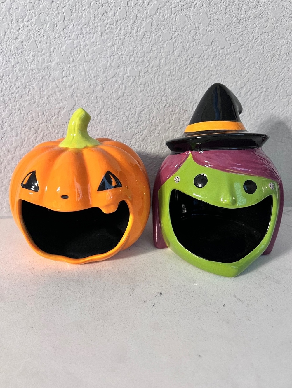 Target Hyde & EEK! Halloween Ceramic Candy Holders Pumpkin & Witch Set of 2